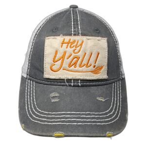 Wild Wear Trucker Hat Gray One Size Distressed Hey Y'all Mesh Snapback Patch